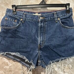 Levi's 550 Relaxed Tapered Denim Jean Shorts‎ Frayed Hem Dark Wash Size 12